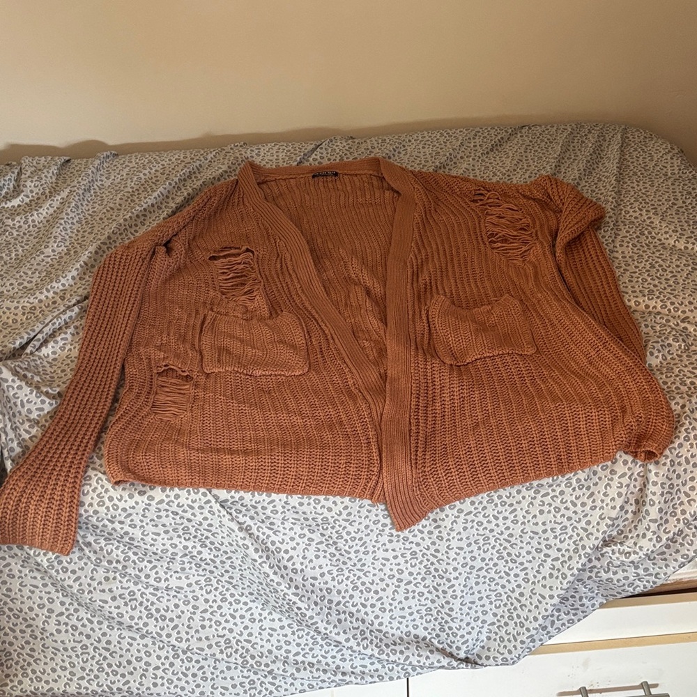 Fashion Nova Distressed Tan Cardigan